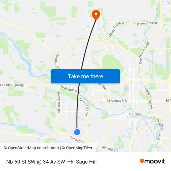 Nb 69 St SW @ 34 Av SW to Sage Hill map