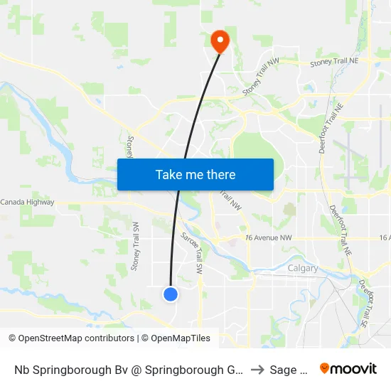 Nb Springborough Bv @ Springborough Gr SW to Sage Hill map