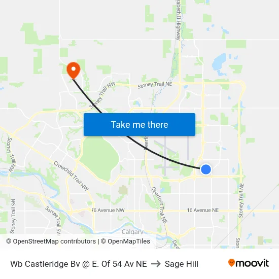 Wb Castleridge Bv @ E. Of 54 Av NE to Sage Hill map