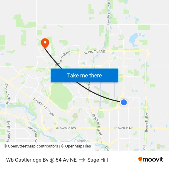 Wb Castleridge Bv @ 54 Av NE to Sage Hill map
