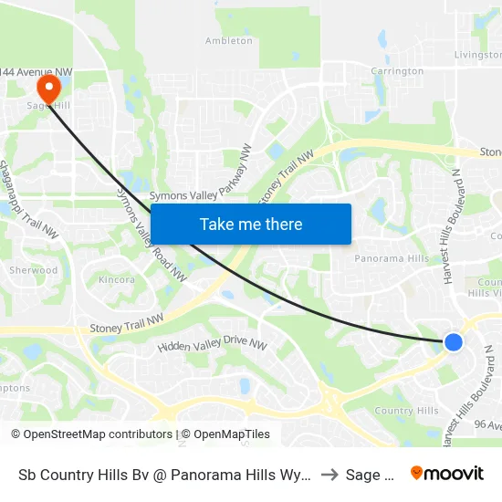 Sb Country Hills Bv @ Panorama Hills Wy NW to Sage Hill map