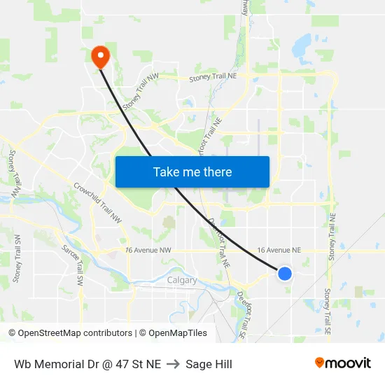 Wb Memorial Dr @ 47 St NE to Sage Hill map