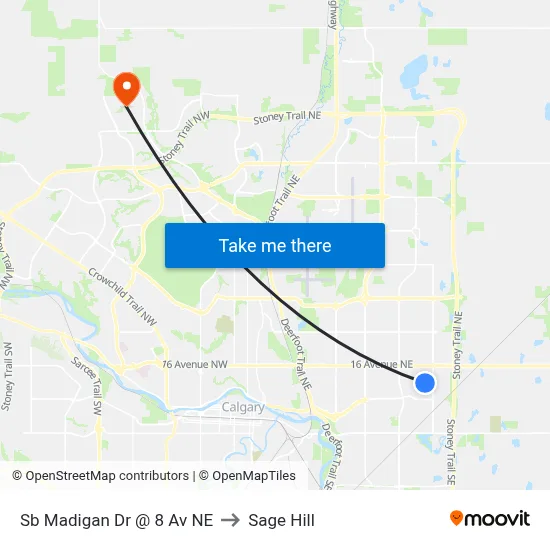 Sb Madigan Dr @ 8 Av NE to Sage Hill map