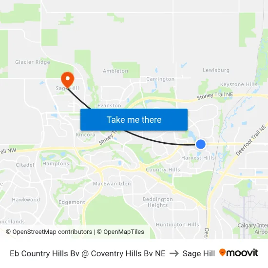 Eb Country Hills Bv @ Coventry Hills Bv NE to Sage Hill map