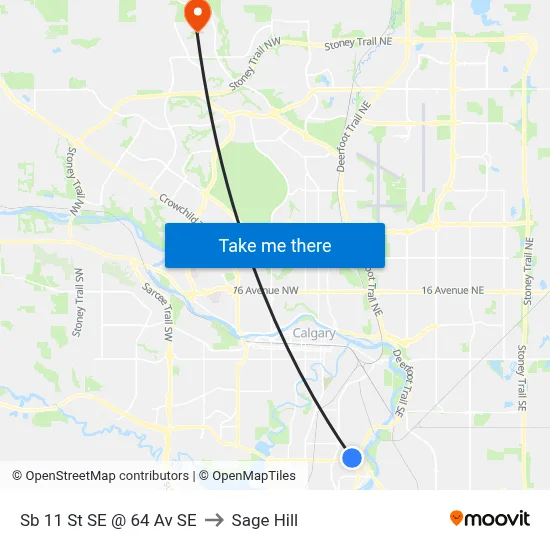 Sb 11 St SE @ 64 Av SE to Sage Hill map