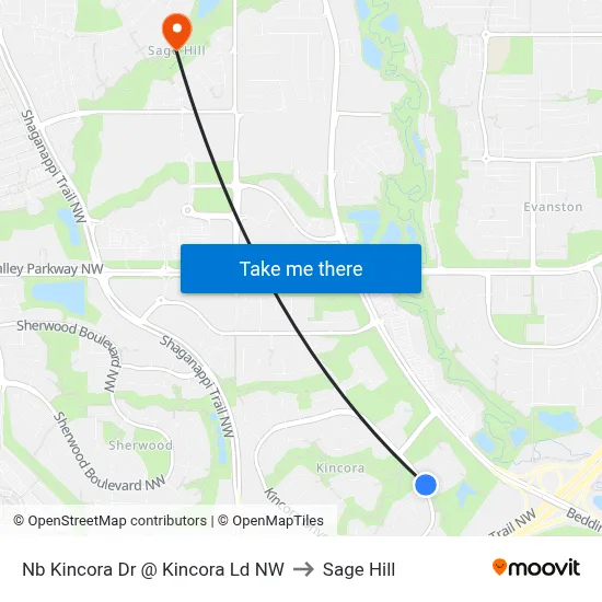 Nb Kincora Dr @ Kincora Ld NW to Sage Hill map