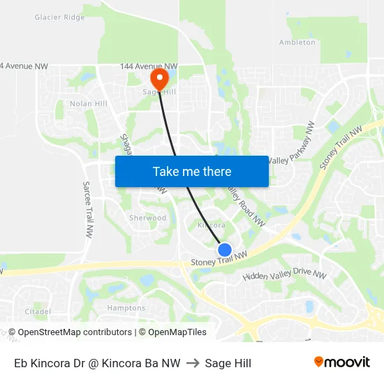 Eb Kincora Dr @ Kincora Ba NW to Sage Hill map