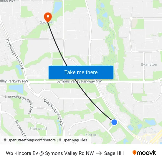 Wb Kincora Bv @ Symons Valley Rd NW to Sage Hill map