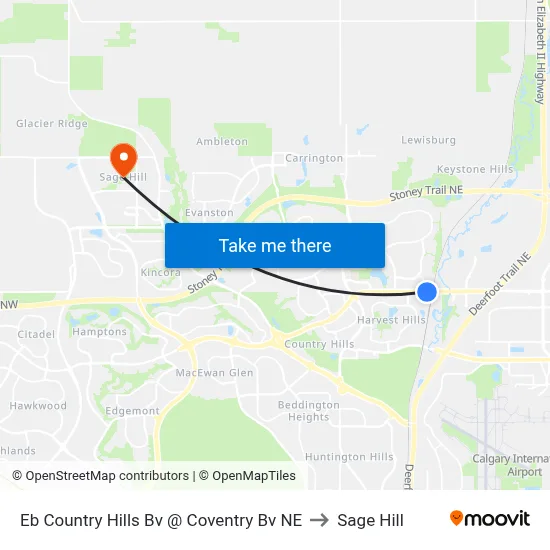 Eb Country Hills Bv @ Coventry Bv NE to Sage Hill map
