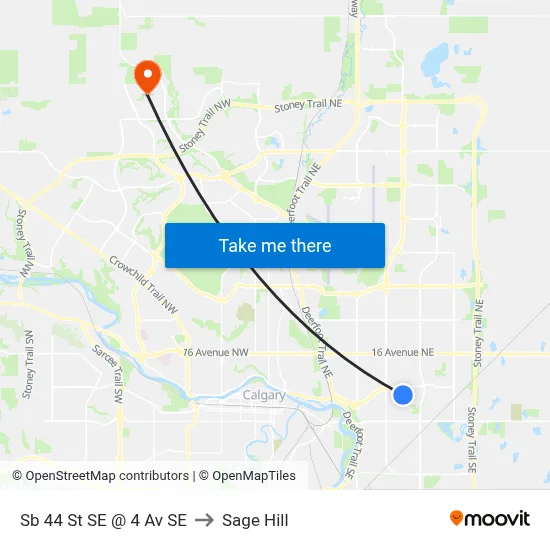 Sb 44 St SE @ 4 Av SE to Sage Hill map