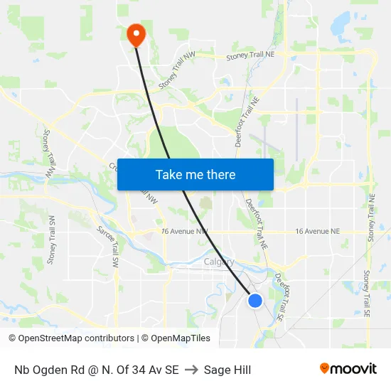Nb Ogden Rd @ N. Of 34 Av SE to Sage Hill map