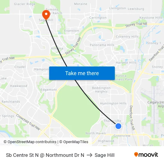 Sb Centre St N @ Northmount Dr N to Sage Hill map