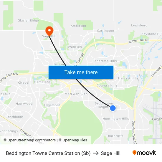 Beddington Towne Centre Station (Sb) to Sage Hill map