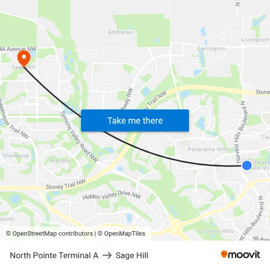 North Pointe Terminal A to Sage Hill map