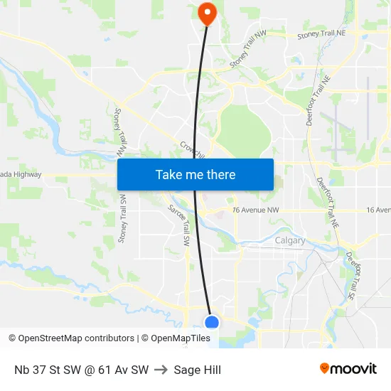 Nb 37 St SW @ 61 Av SW to Sage Hill map