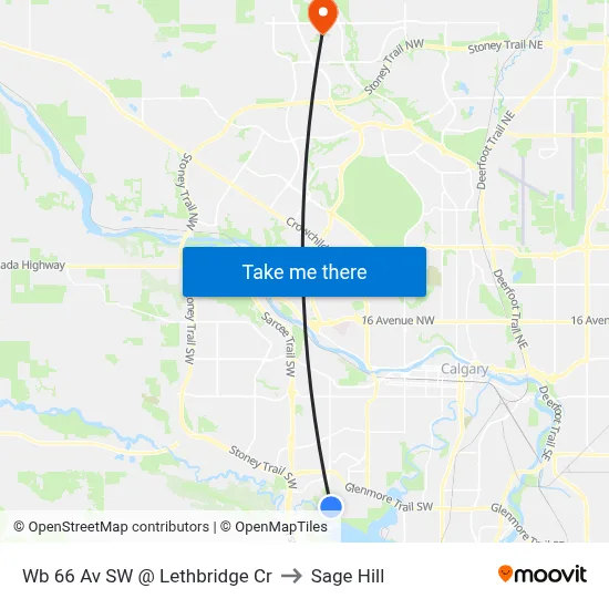 Wb 66 Av SW @ Lethbridge Cr to Sage Hill map
