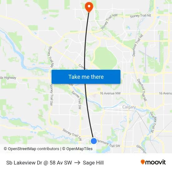 Sb Lakeview Dr @ 58 Av SW to Sage Hill map