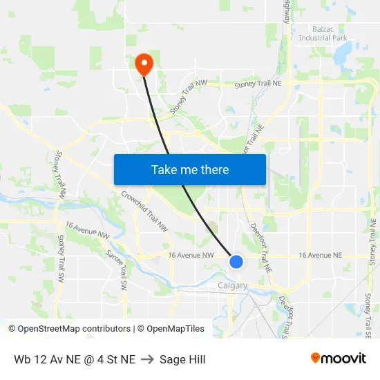 Wb 12 Av NE @ 4 St NE to Sage Hill map