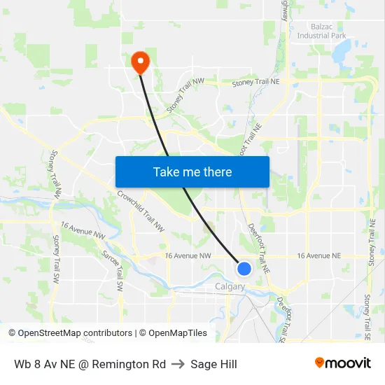 Wb 8 Av NE @ Remington Rd to Sage Hill map