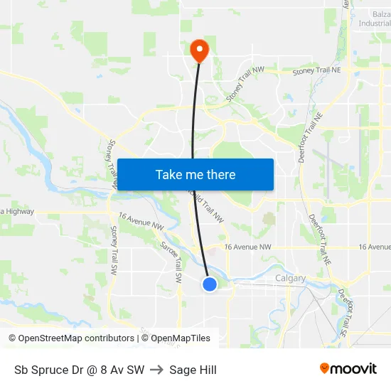 Sb Spruce Dr @ 8 Av SW to Sage Hill map