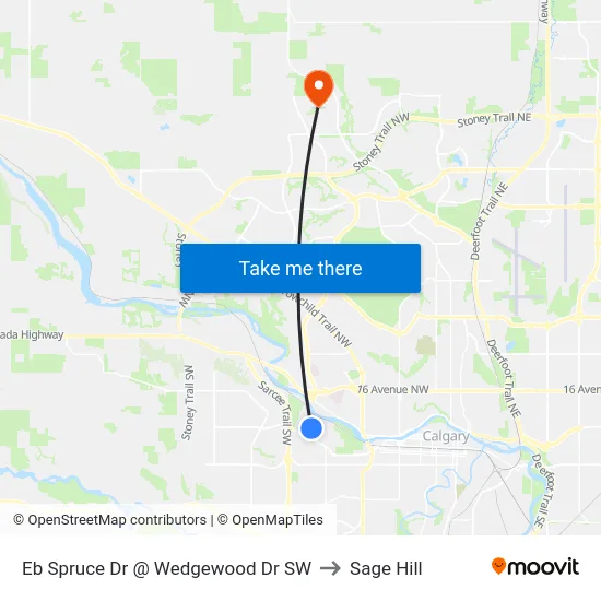 Eb Spruce Dr @ Wedgewood Dr SW to Sage Hill map