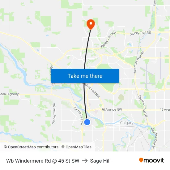 Wb Windermere Rd @ 45 St SW to Sage Hill map