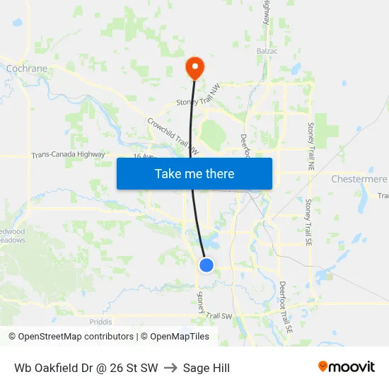 Wb Oakfield Dr @ 26 St SW to Sage Hill map