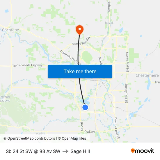 Sb 24 St SW @ 98 Av SW to Sage Hill map