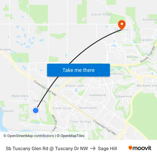 Sb Tuscany Glen Rd @ Tuscany Dr NW to Sage Hill map