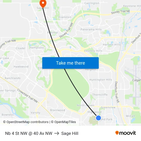 Nb 4 St NW @ 40 Av NW to Sage Hill map
