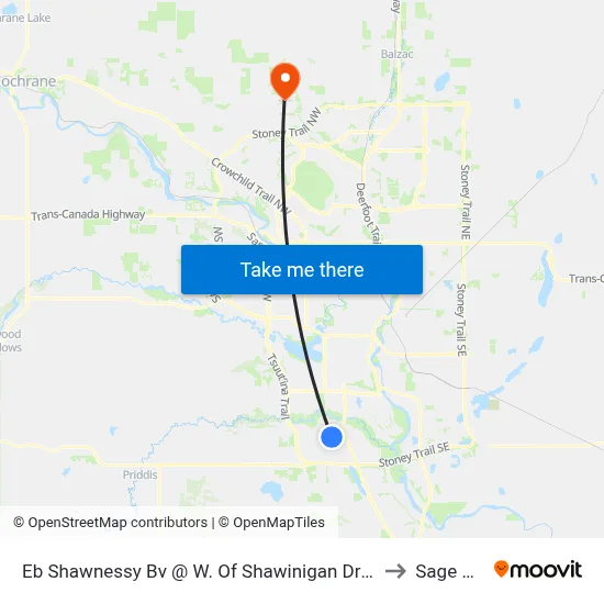 Eb Shawnessy Bv @ W. Of Shawinigan Dr SW to Sage Hill map