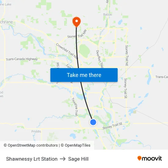 Shawnessy Lrt Station to Sage Hill map