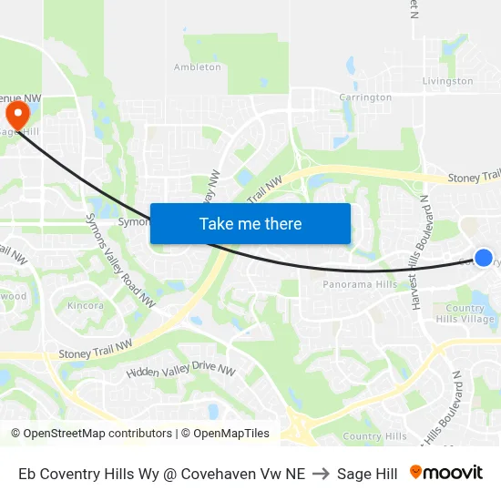 Eb Coventry Hills Wy @ Covehaven Vw NE to Sage Hill map