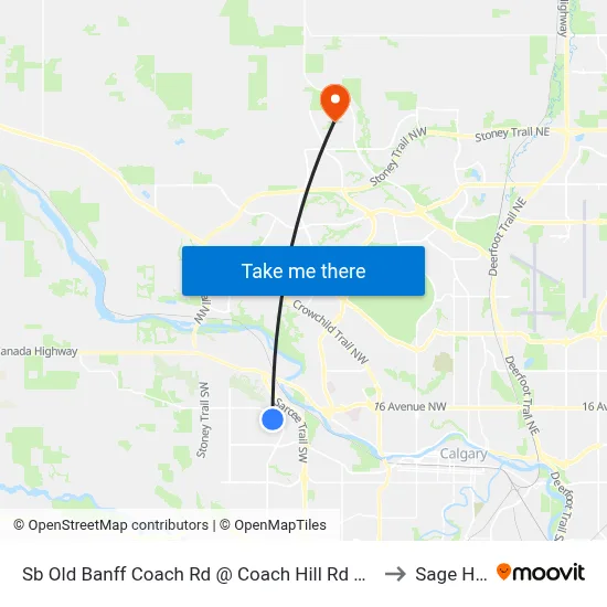 Sb Old Banff Coach Rd @ Coach Hill Rd SW to Sage Hill map