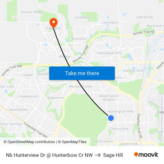 Nb Hunterview Dr @ Hunterbow Cr NW to Sage Hill map