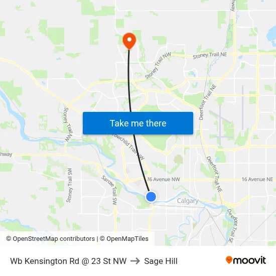 Wb Kensington Rd @ 23 St NW to Sage Hill map