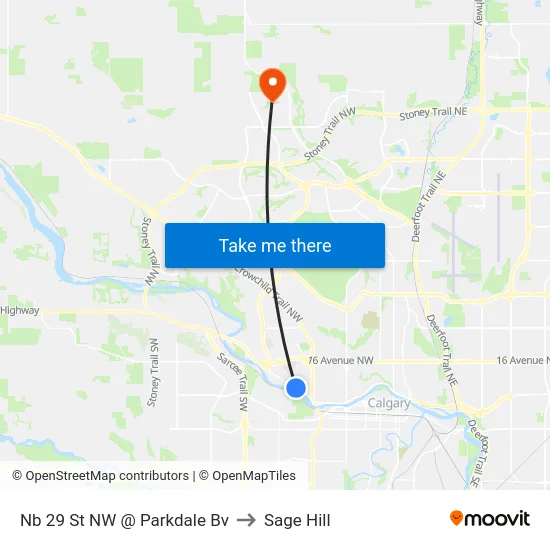 Nb 29 St NW @ Parkdale Bv to Sage Hill map