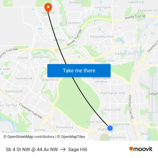 Sb 4 St NW @ 44 Av NW to Sage Hill map