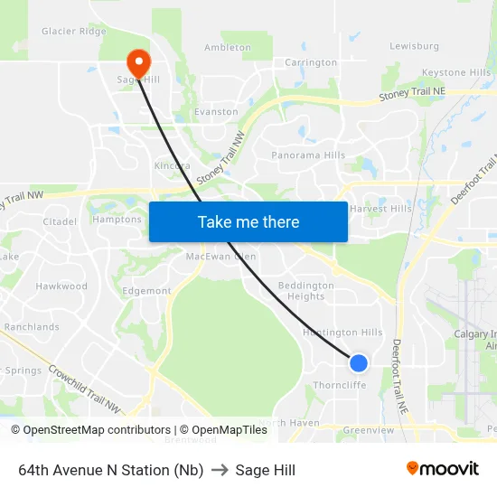 64th Avenue N Station (Nb) to Sage Hill map
