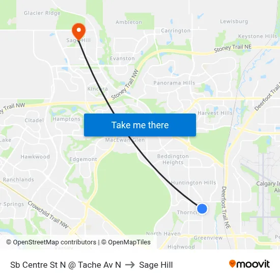 Sb Centre St N @ Tache Av N to Sage Hill map