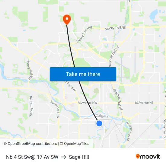 Nb 4 St Sw@ 17 Av SW to Sage Hill map