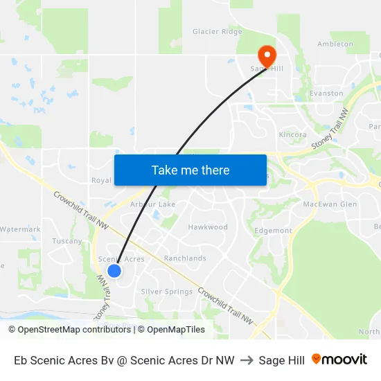 Eb Scenic Acres Bv @ Scenic Acres Dr NW to Sage Hill map