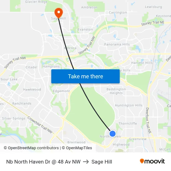 Nb North Haven Dr @ 48 Av NW to Sage Hill map