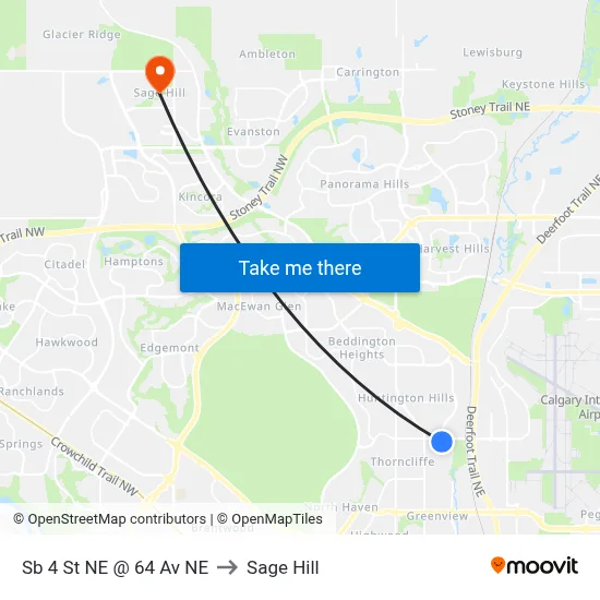 Sb 4 St NE @ 64 Av NE to Sage Hill map