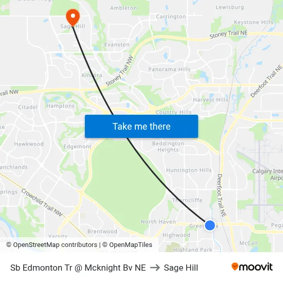 Sb Edmonton Tr @ Mcknight Bv NE to Sage Hill map
