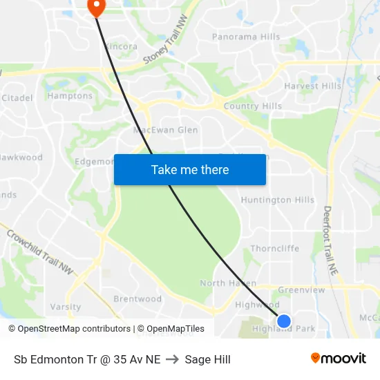Sb Edmonton Tr @ 35 Av NE to Sage Hill map