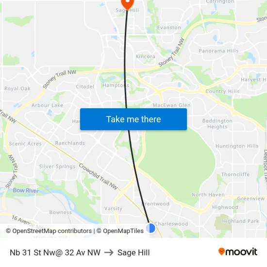 Nb 31 St Nw@ 32 Av NW to Sage Hill map
