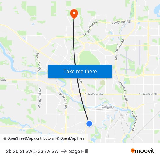 Sb 20 St Sw@ 33 Av SW to Sage Hill map