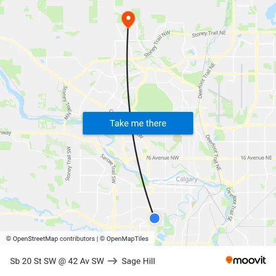 Sb 20 St SW @ 42 Av SW to Sage Hill map