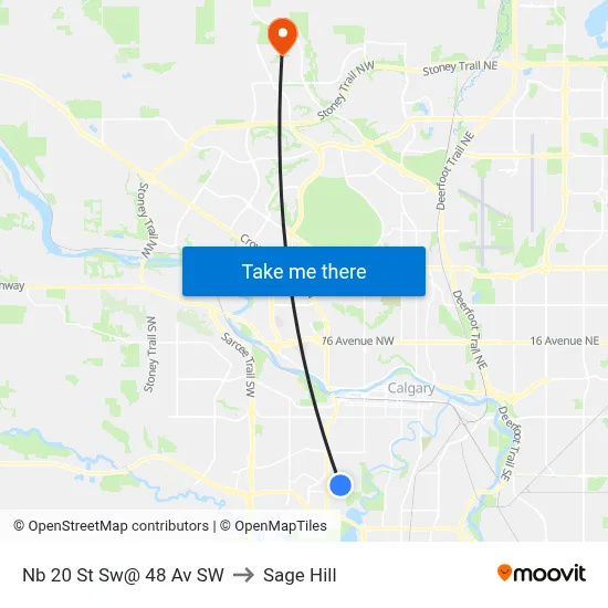 Nb 20 St Sw@ 48 Av SW to Sage Hill map